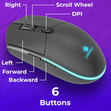 ZEBRONICS ZEB-PHERO Wired Gaming Mouse with 4 Buttons, upto 1600 DPI, Rainbow LED